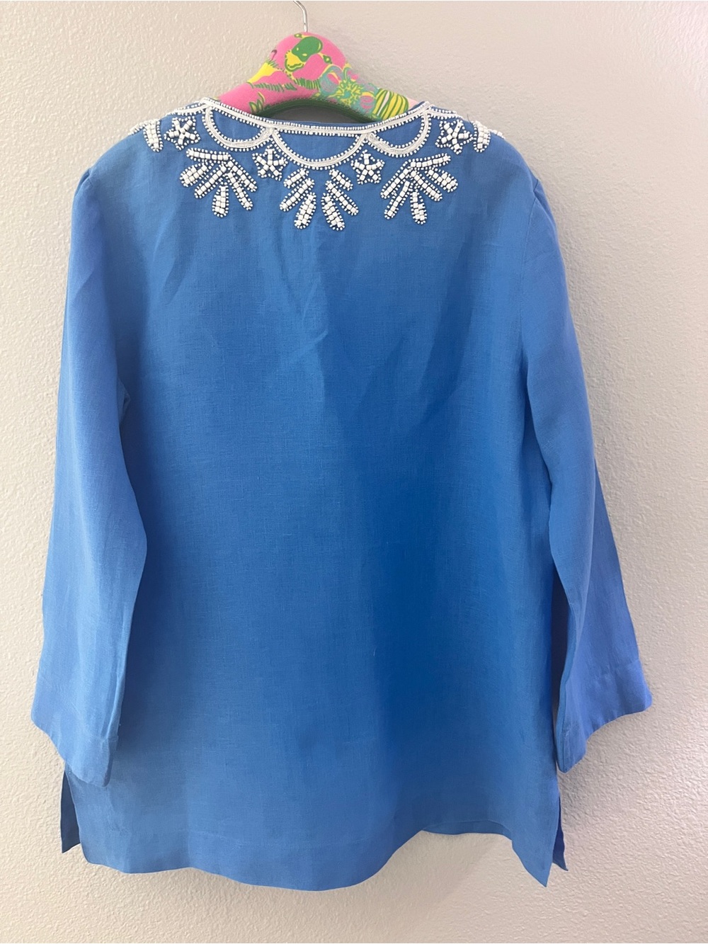 MINT Lilly Pulitzer Amelia Island Women LINEN TUNIC Top BEADED Resort LARGE - Picture 5 of 10